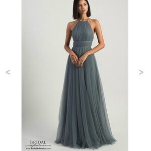 Jenny Yoo Helena Halter/Grecian/Tulle/Bridesmaid Dress in Hydrangea Blue/Gray